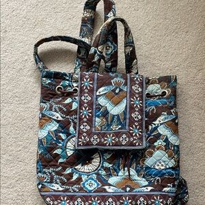 Vera Bradley Brown and Blue Floral Tote